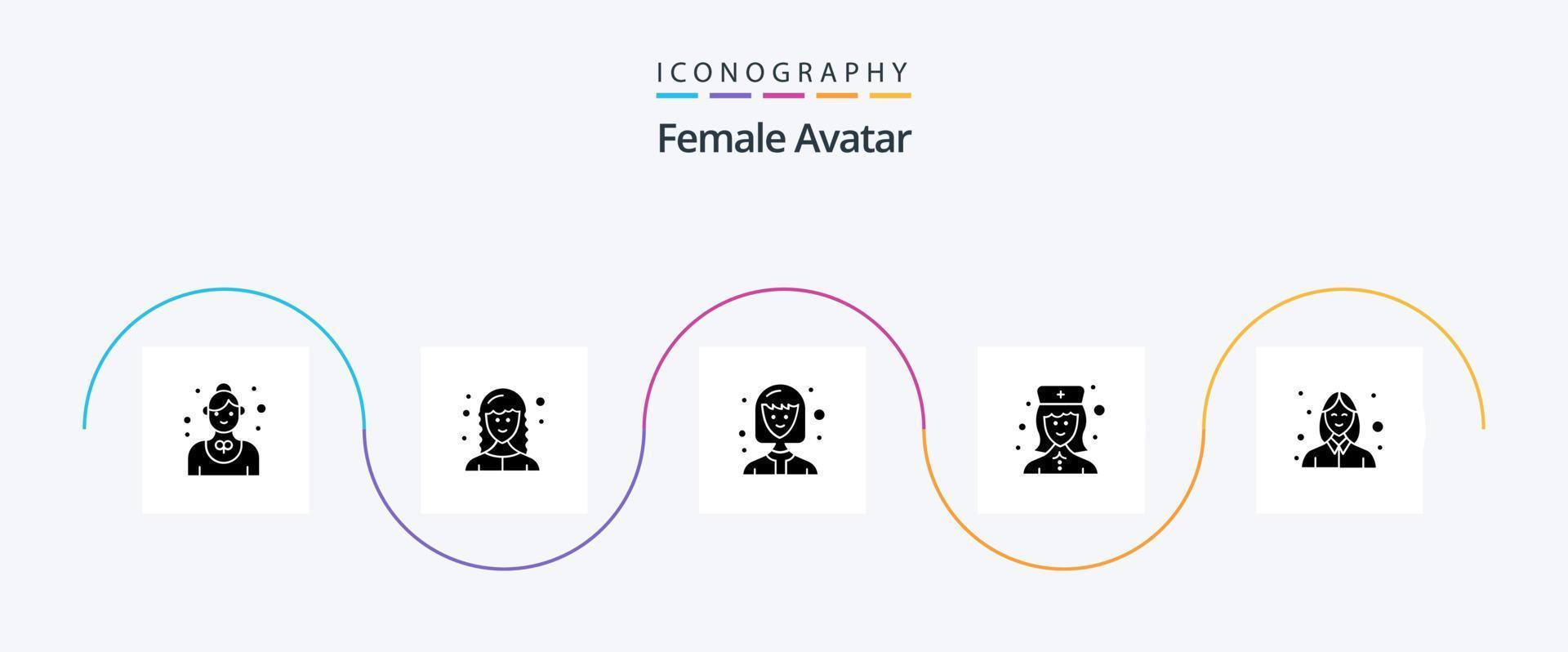 vrouw avatar glyph 5 icoon pak inclusief vrouw. verpleegster. web ontwikkelaar. ziekenhuis verpleegster. vrouw verpleegster vector