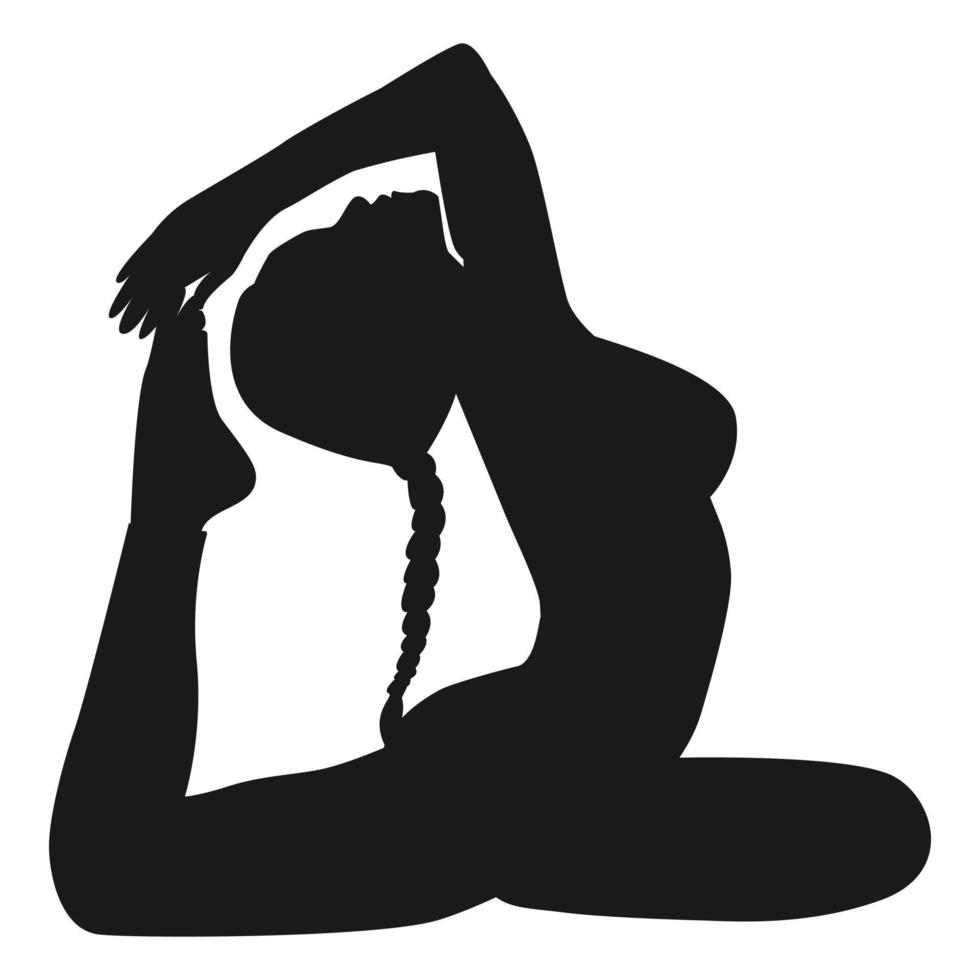 yoga koning duif houding jong vrouw silhouet. logo, icoon. geïsoleerd wit achtergrond. vector