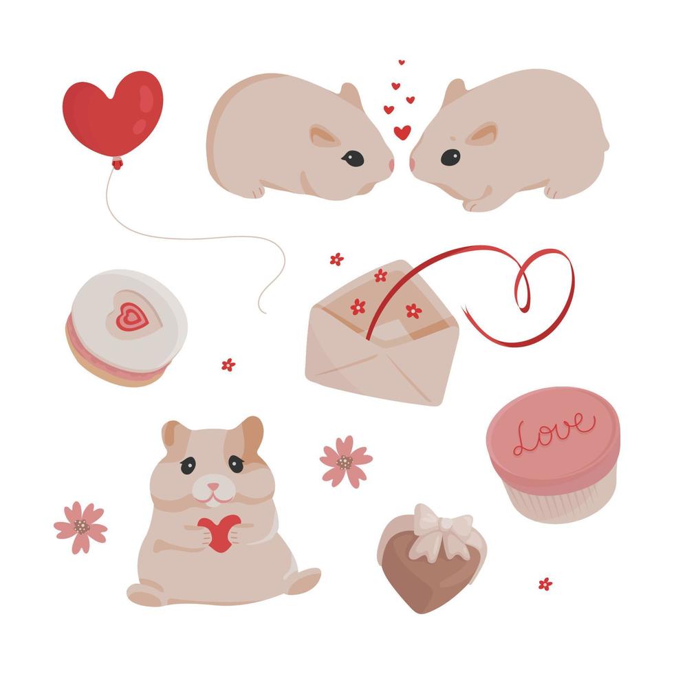reeks van romantisch illustraties hamsters in liefde vector