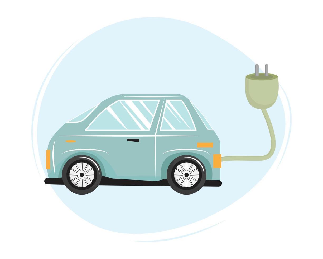 schattig groen elektrisch auto met de plug. eco vriendelijk voertuig concept illustratie. vector