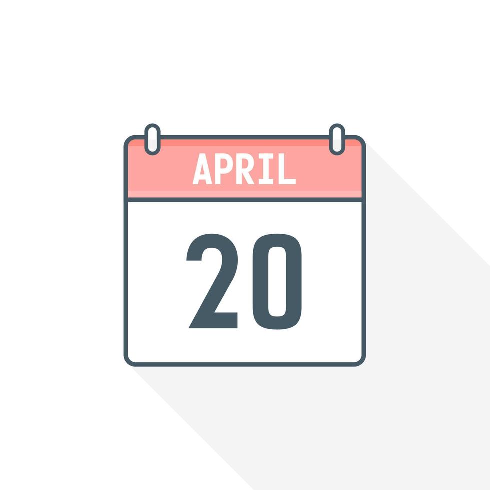 20e april kalender icoon. april 20 kalender datum maand icoon vector illustrator