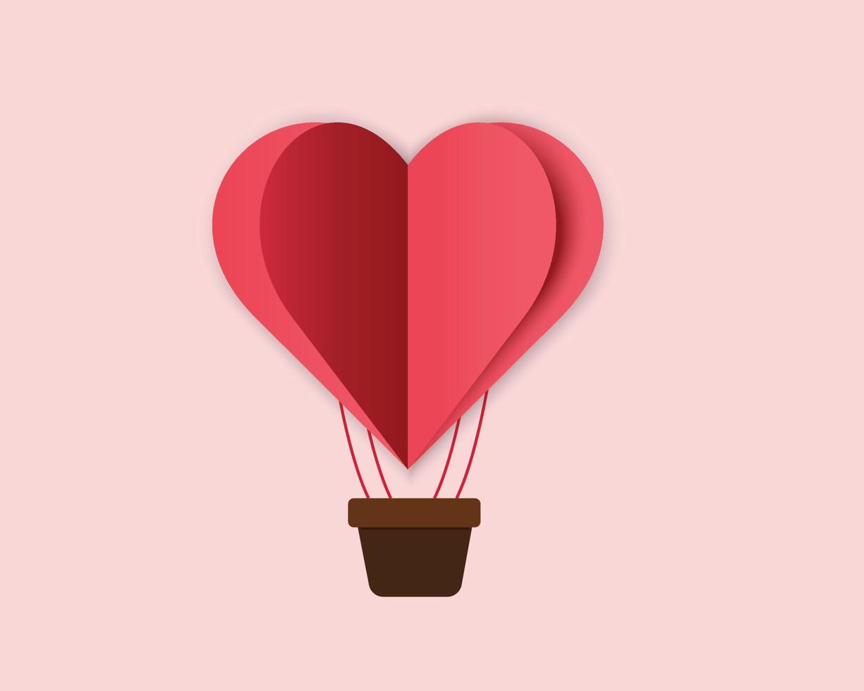 Valentijn dag met hart ballon, geschenk en wolken. papier besnoeiing stijl. vector illustratie.