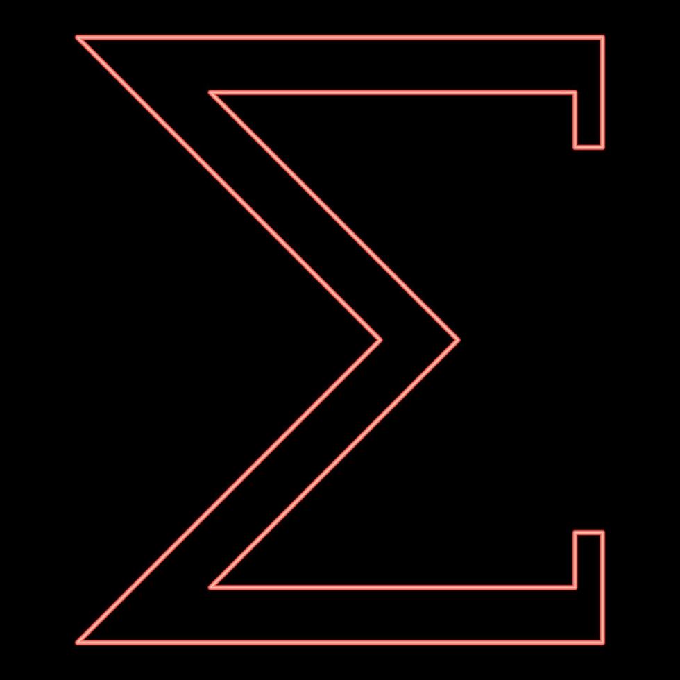 neon sigma Grieks symbool hoofdstad brief hoofdletters doopvont rood kleur vector illustratie beeld vlak stijl