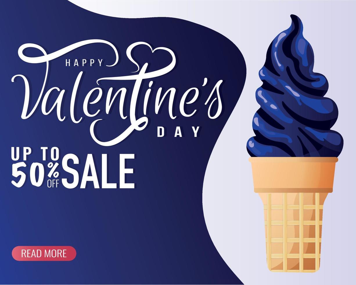 uitverkoop folder ontwerp voor gelukkig Valentijnsdag dag met ijs room, blauw accent. romantiek, liefde concept. vector illustratie voor poster, banier, reclame, uitnodiging, folder, Hoes