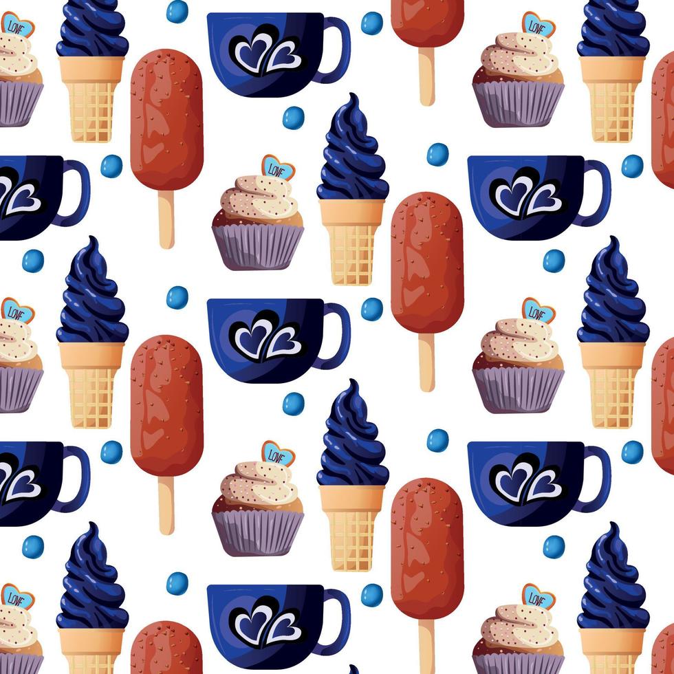 vector naadloos patroon met blauw cupcakes en ijs room