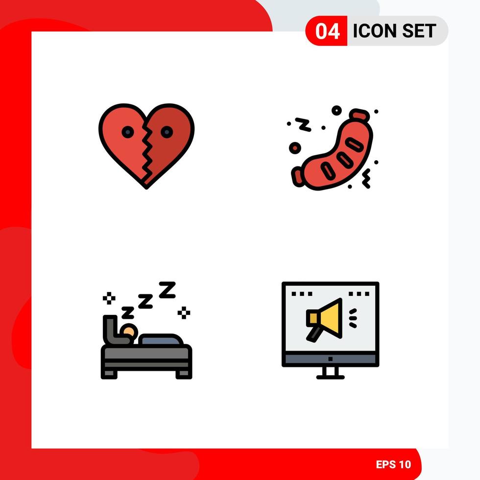 4 creatief pictogrammen modern tekens en symbolen van hart worst breken snel slaapkamer bewerkbare vector ontwerp elementen