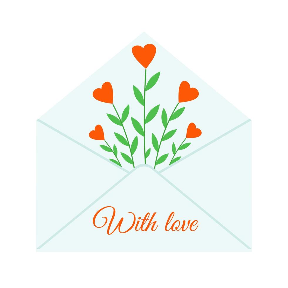 envelop met bloemen harten. tekst met liefde. vector illustratie. ontwerp voor Valentijnsdag dag en vrouwen dag.