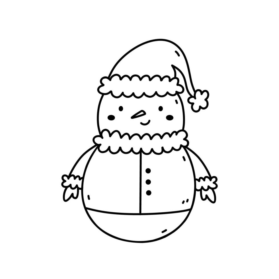 schattig sneeuwman in een Kerstmis kostuum geïsoleerd Aan wit achtergrond. vector hand getekend illustratie in tekening stijl. kawaii karakter. perfect voor kaarten, decoraties, logo en vakantie ontwerpen.