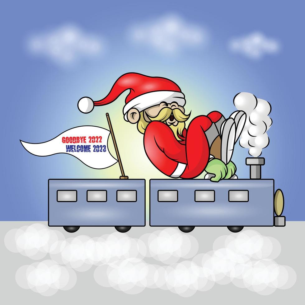een de kerstman is rijden een trein naar Welkom de nieuw jaar vector