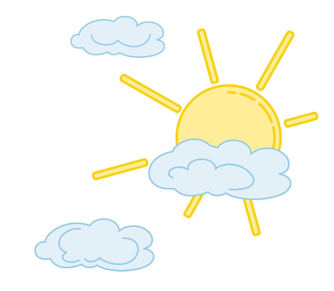 illustratie van de zon met wolken, bewolkt het weer, gedeeltelijk bewolkt vector