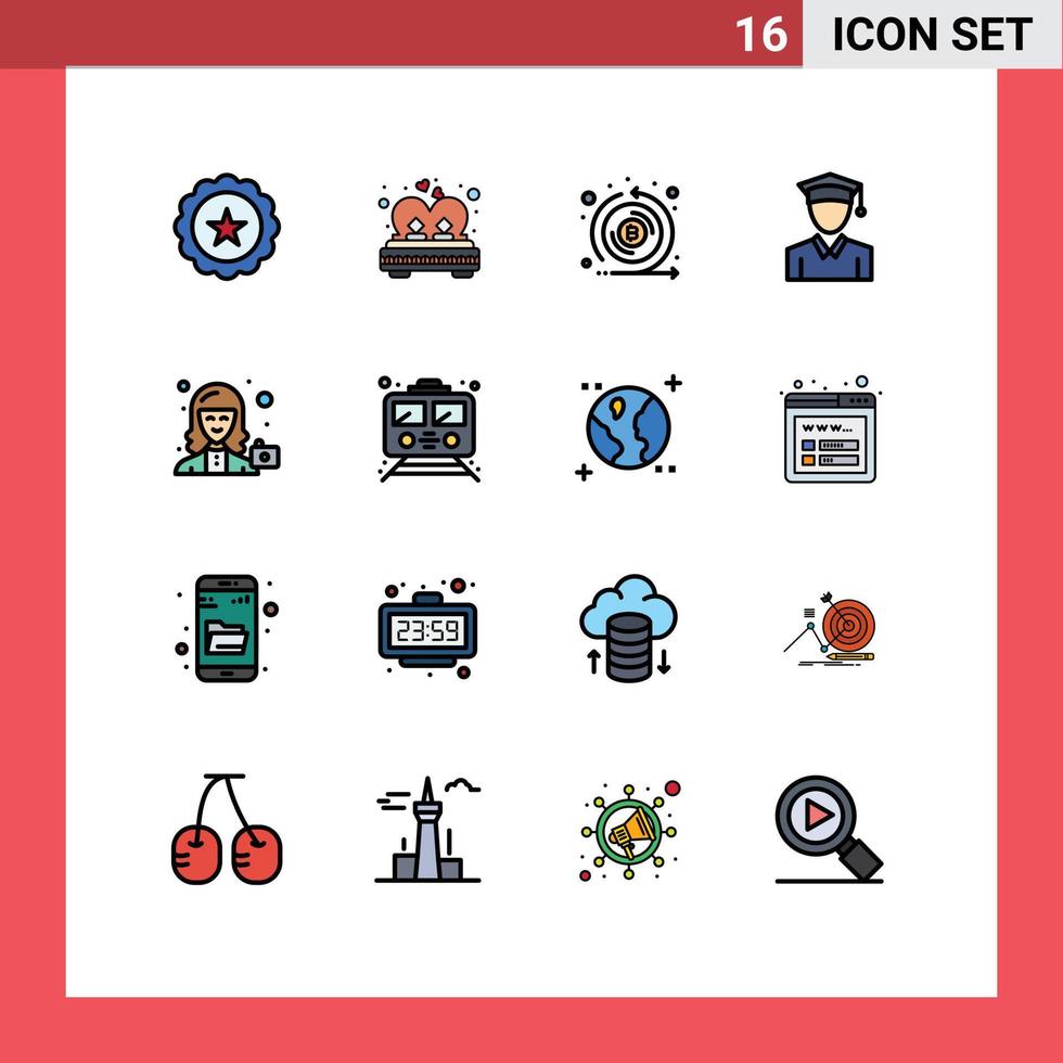 pictogram reeks van 16 gemakkelijk vlak kleur gevulde lijnen van camera diploma uitreiking romance onderwijs token bewerkbare creatief vector ontwerp elementen