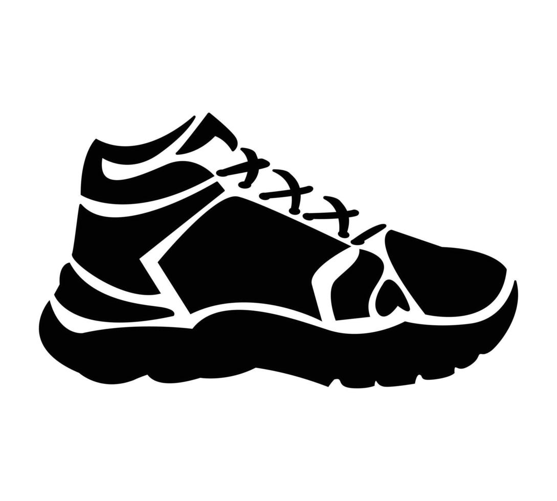 vector en silhouet logo van schoenen of sportschoenen. hoog kwaliteit koel zwart silhouet vector icoon, sneaker icoon of logo geïsoleerd teken symbool vector illustratie.