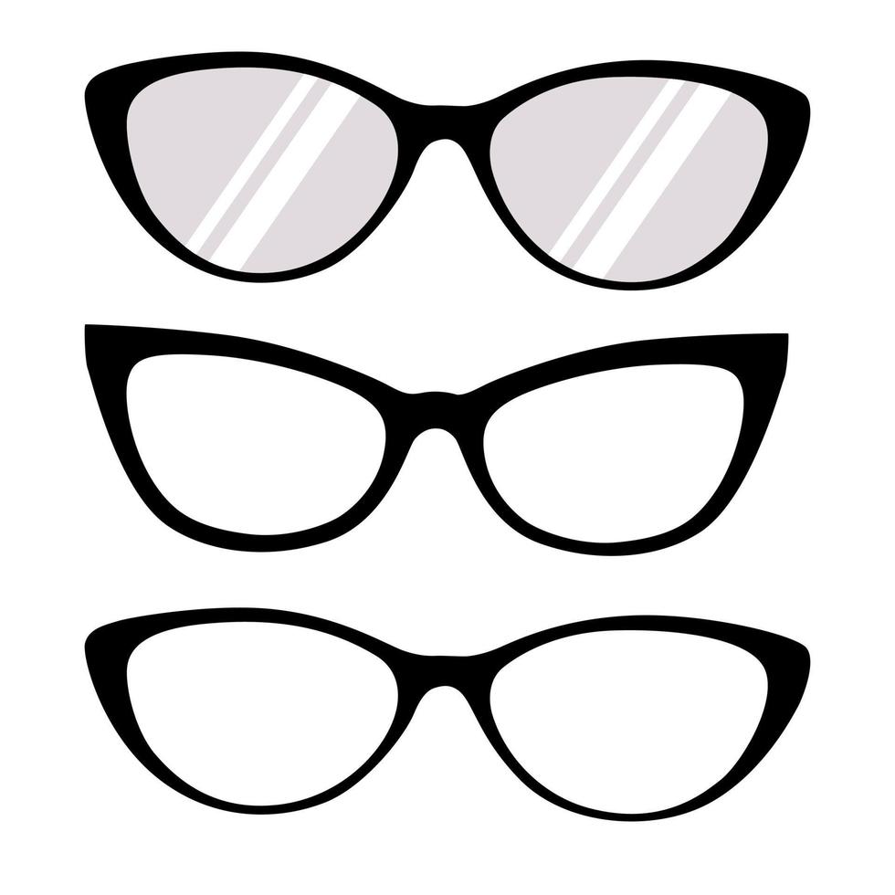 silhouet reeks van brillen, oog bril en zonnebril in vlak vector. vector