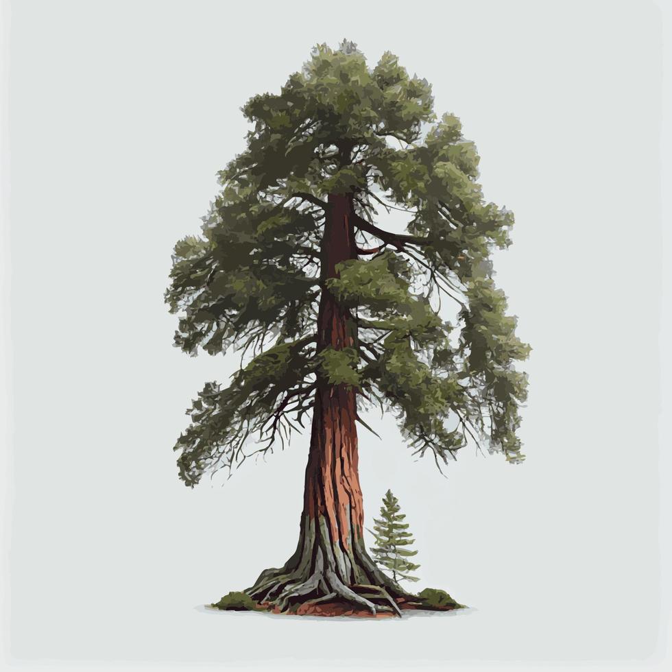 realistische groene hoogste boom ter wereld sequoia op een witte achtergrond - vector