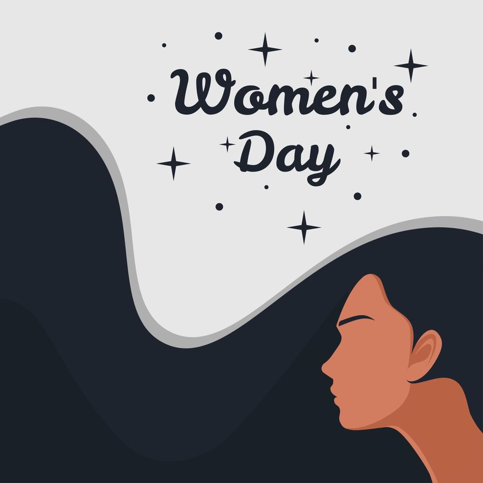 gemakkelijk poster voor vrouwen dag met kant visie van vrouw hoofd met lang haar- geschikt voor sociaal media na, uitverkoop, Promotie, campagne, en groet kaart vector
