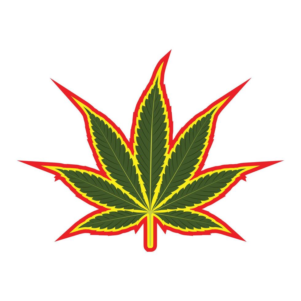 vector illustratie van rood geel groen rasta hennep blad. marihuana blad roken teken.