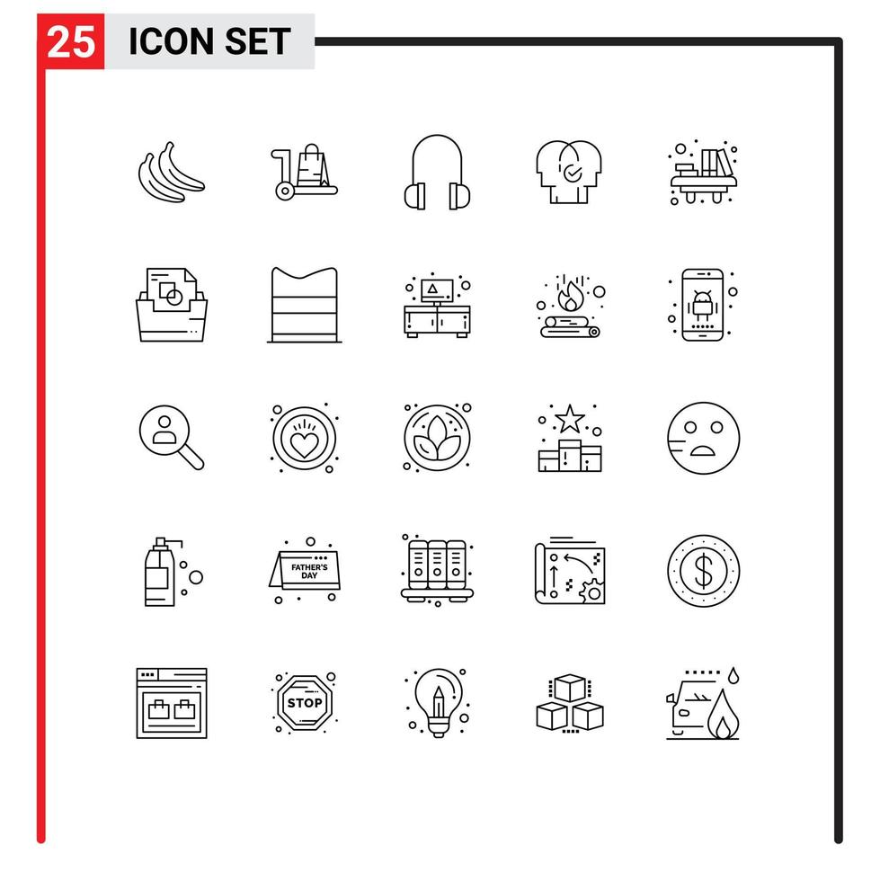 universeel icoon symbolen groep van 25 modern lijnen van onderwijs selectie hoofdtelefoons middelen menselijk bewerkbare vector ontwerp elementen