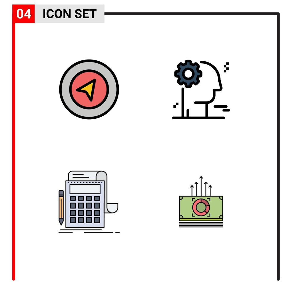 mobiel koppel gevulde lijn vlak kleur reeks van 4 pictogrammen van kaart berekening hersenen accounting geld bewerkbare vector ontwerp elementen