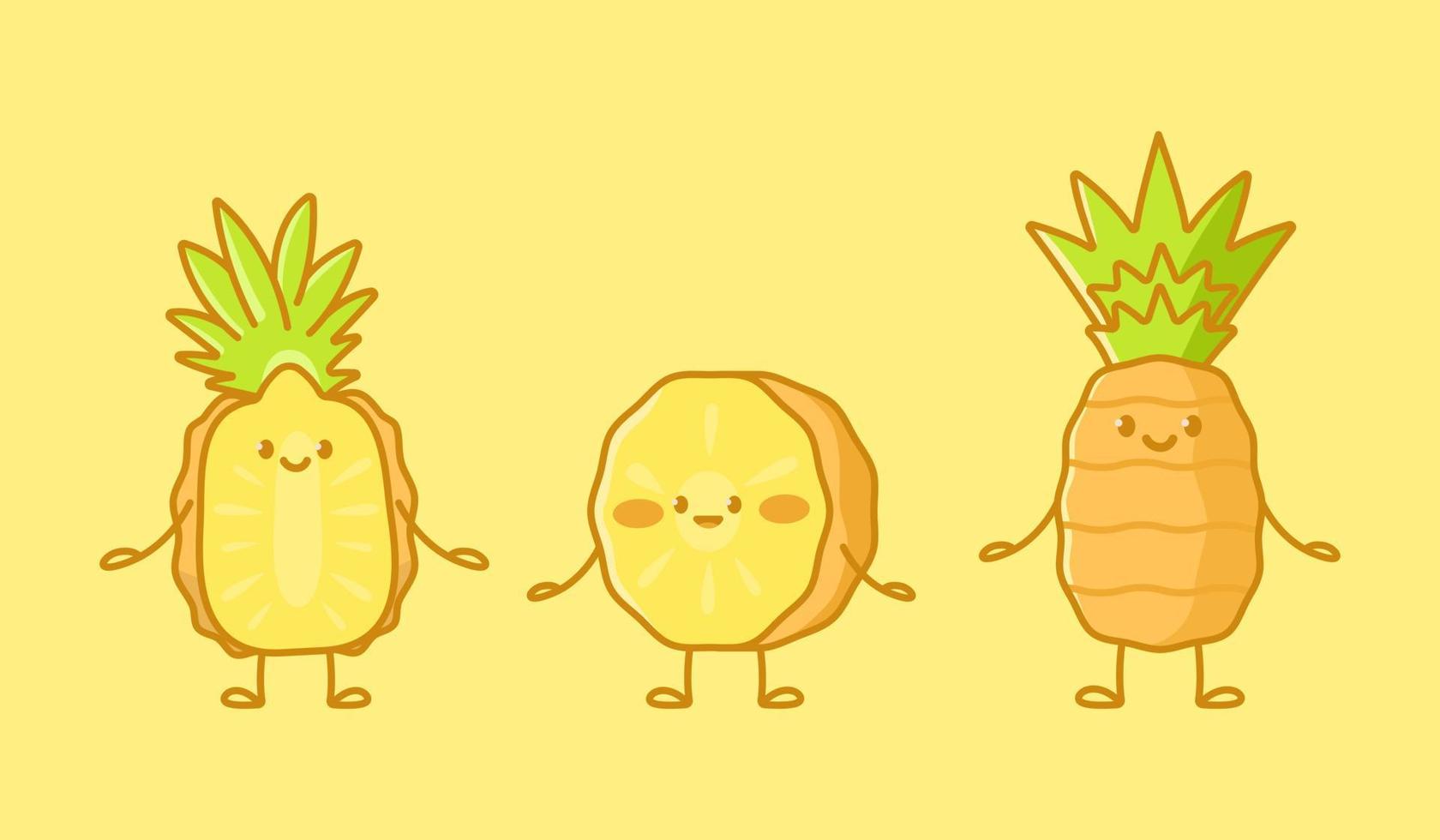 reeks van kawaii ananas tekens vector
