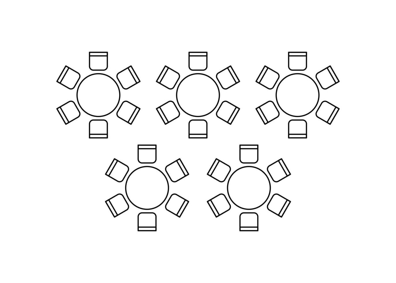 plan voor regelen van stoelen en tafels in interieur Aan evenement banket, lay-out grafisch schets elementen. stoelen en tafels tekens in regeling bouwkundig plan. meubilair, top visie. vector lijn