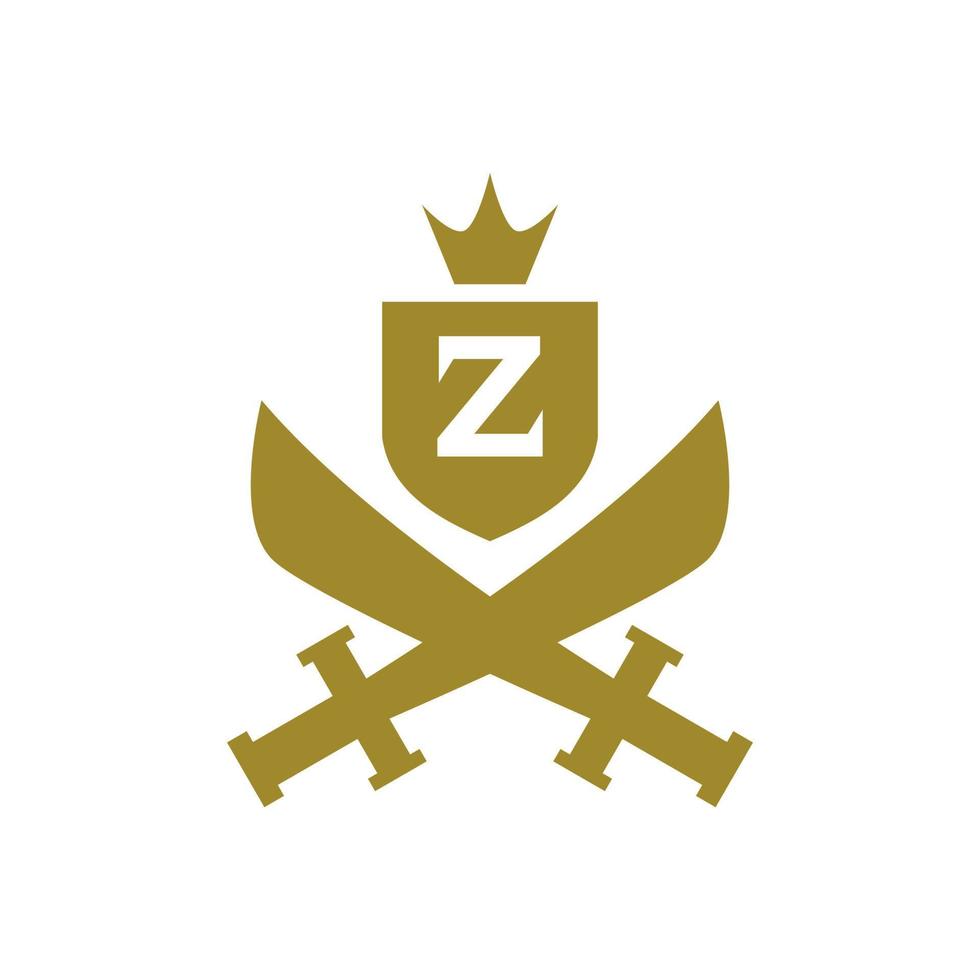 brief z binnen een schild en een zwaard met een klassiek middeleeuws stijl. klassiek elegant logo sjabloon. vector