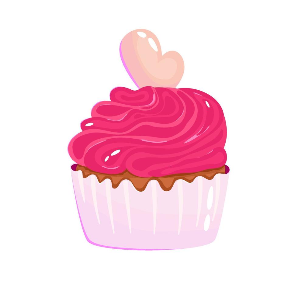 valentijnsdag koekje met hart geïsoleerd. roze muffins chocola zoet toetje voor liefhebbers. tekenfilm vector illustratie. bakkerij voor valentijnsdag dag