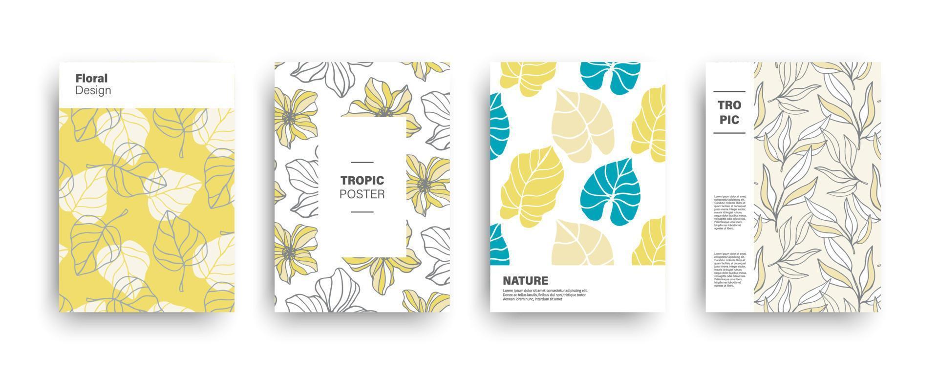 keerkring natuur exotisch covers set. hand- getrokken hawaiiaans planten vector
