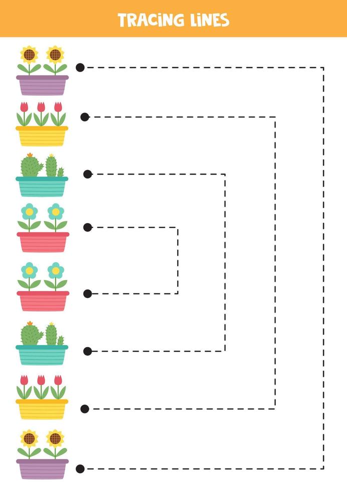 traceren lijnen voor kinderen met kleurrijk bloemen. handschrift praktijk voor kinderen. vector