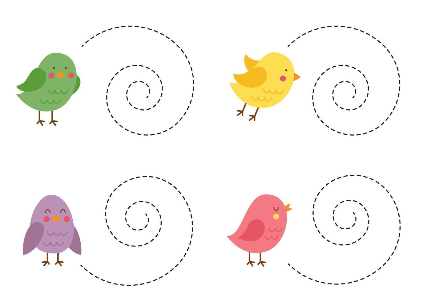 traceren lijnen voor kinderen met kleurrijk vogels. handschrift oefening. vector