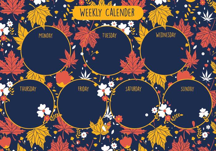 Botanische afdrukbare wekelijkse kalender Vector