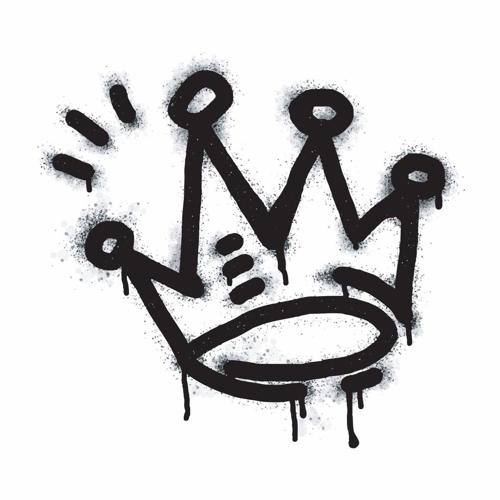 verzameling van verstuiven geschilderd graffiti kroon teken in zwart over- wit. kroon druppelen symbool. geïsoleerd Aan wit achtergrond. vector illustratie