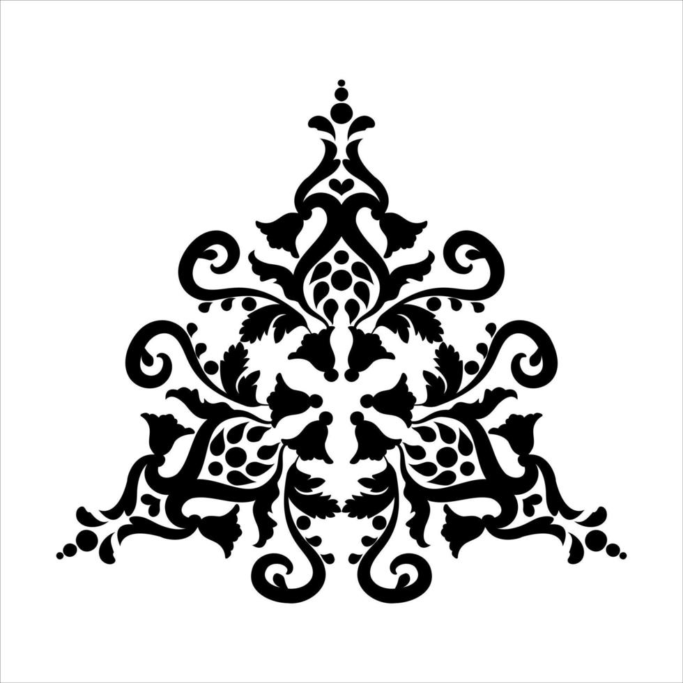 wijnoogst patroon met bloemen elementen en arabesk. traditioneel damast ornament. zwart, wit. voor stencil, inlegwerk, laser snijden, tatoeëren en muren. vector