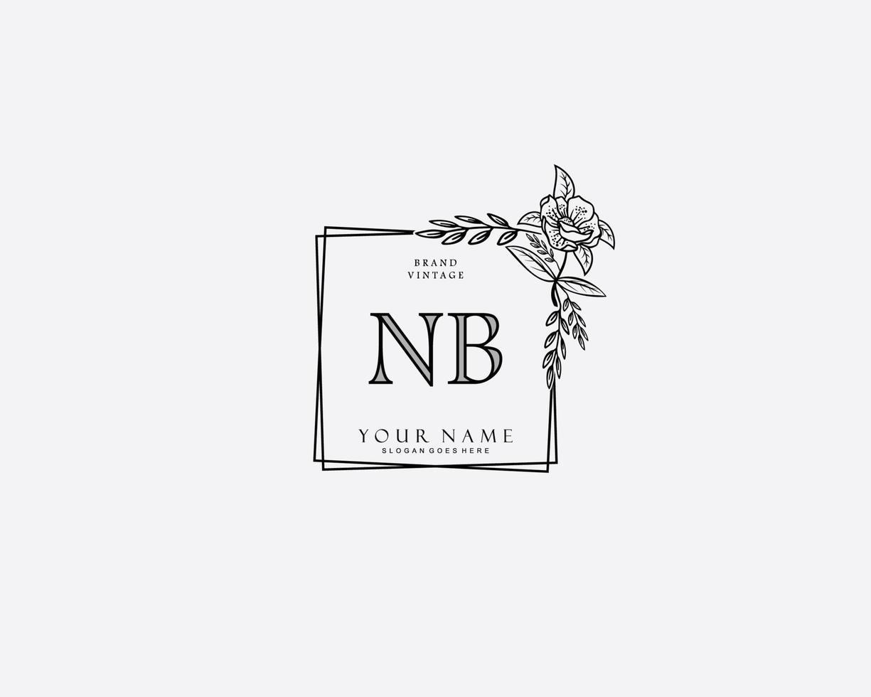 eerste nb schoonheid monogram en elegant logo ontwerp, handschrift logo van eerste handtekening, bruiloft, mode, bloemen en botanisch met creatief sjabloon. vector