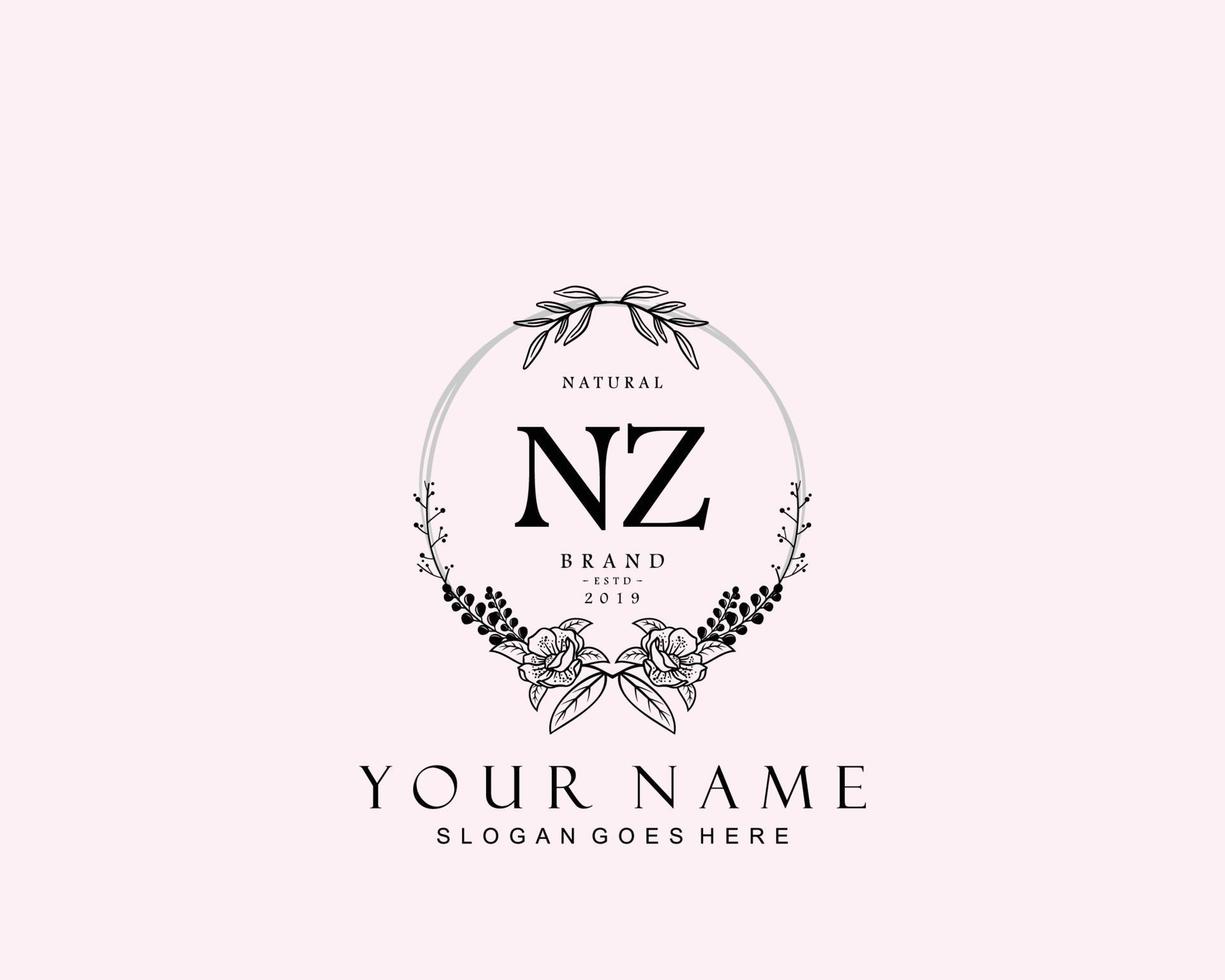 eerste nz schoonheid monogram en elegant logo ontwerp, handschrift logo van eerste handtekening, bruiloft, mode, bloemen en botanisch met creatief sjabloon. vector