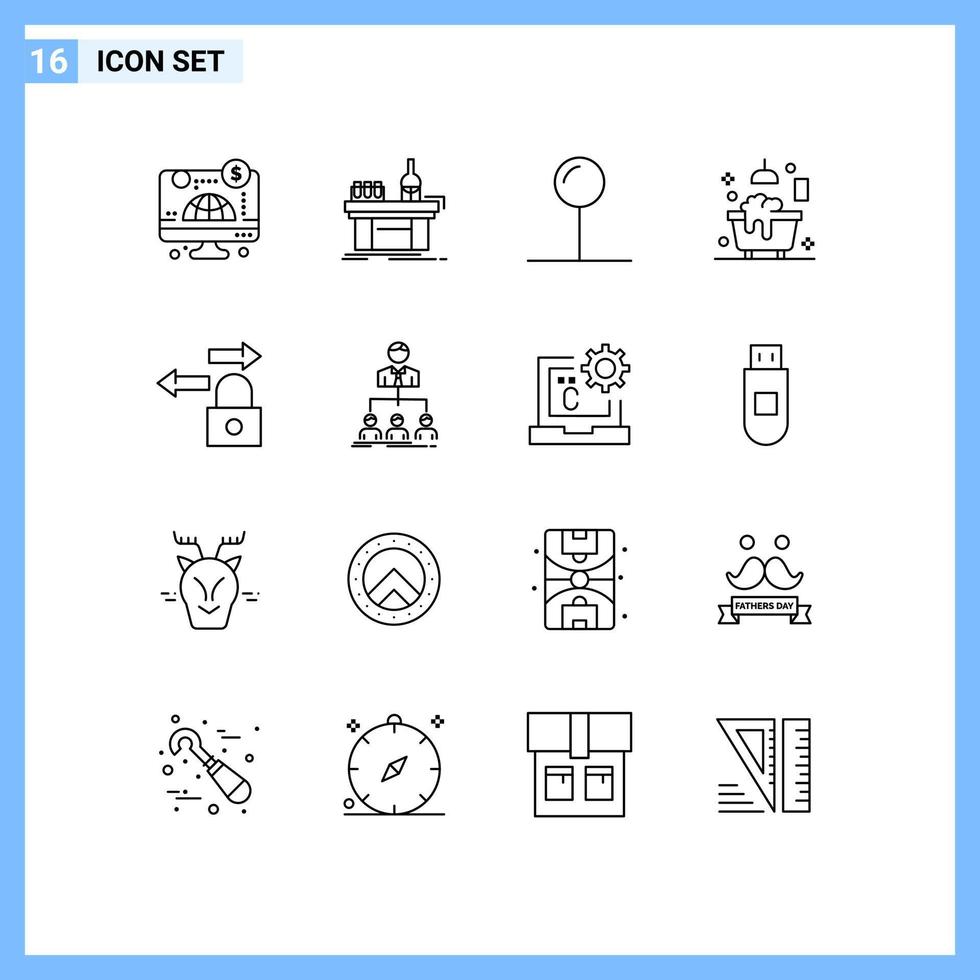 schets pak van 16 universeel symbolen van slot douche productie bad bad bewerkbare vector ontwerp elementen