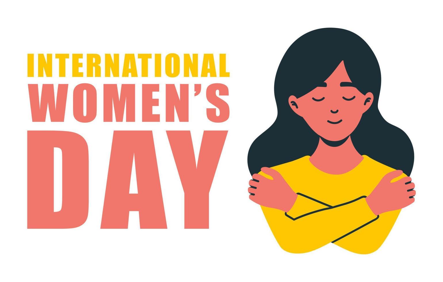 Internationale vrouwen dag concept poster. omhelzing eigen vermogen vrouw illustratie achtergrond. vector