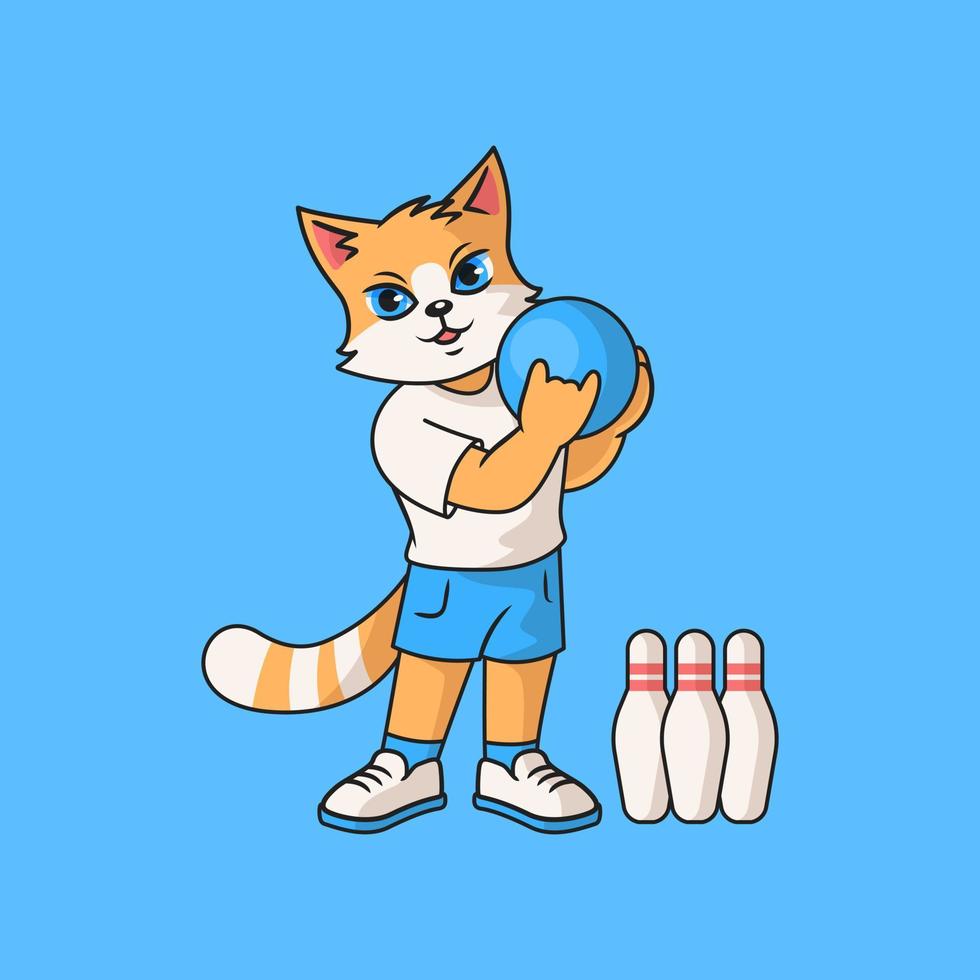 schattig rood kat Speel bowling. vector