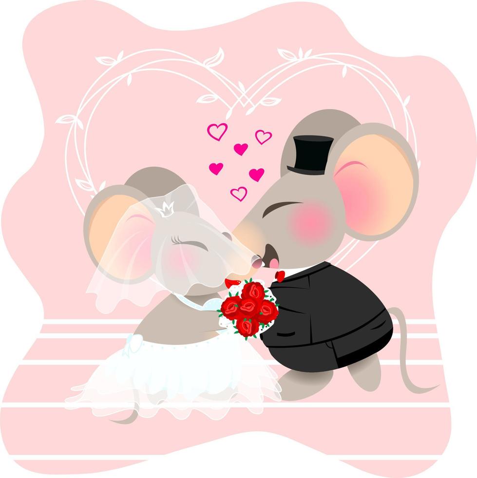 schattig muis paar bruiloft dag romantisch huwelijk uitstraling lief Valentijn illustrator vector reeks