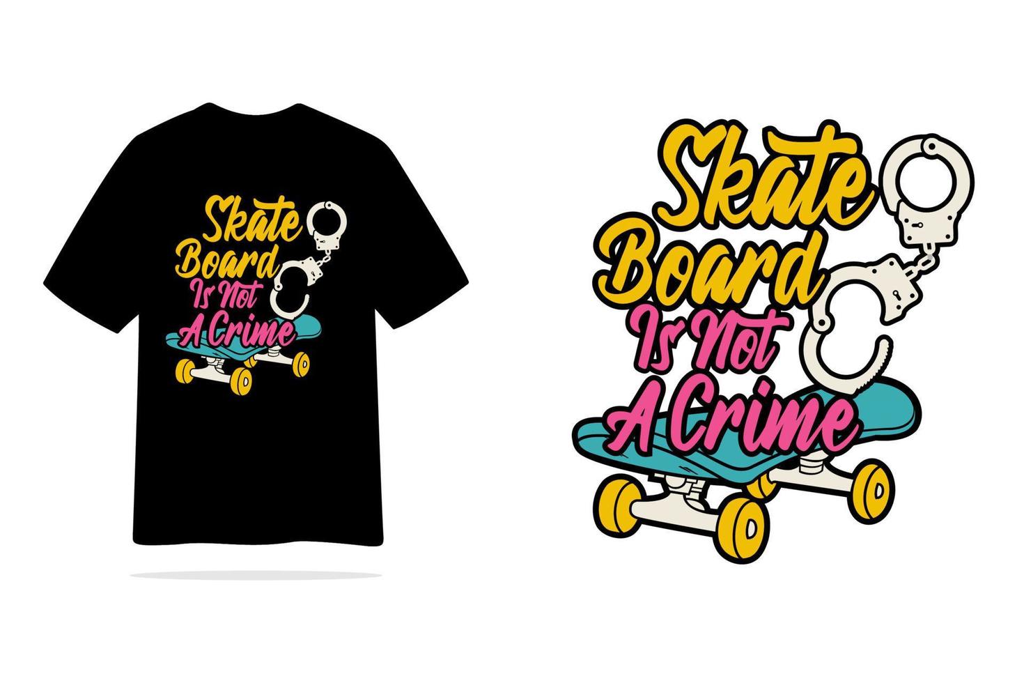 skateboard is niet misdrijf t-shirt achter en wit ontwerp.eps vector