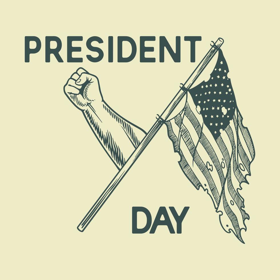 hand- tekening president dag element met hand- en Amerikaans vlag vector