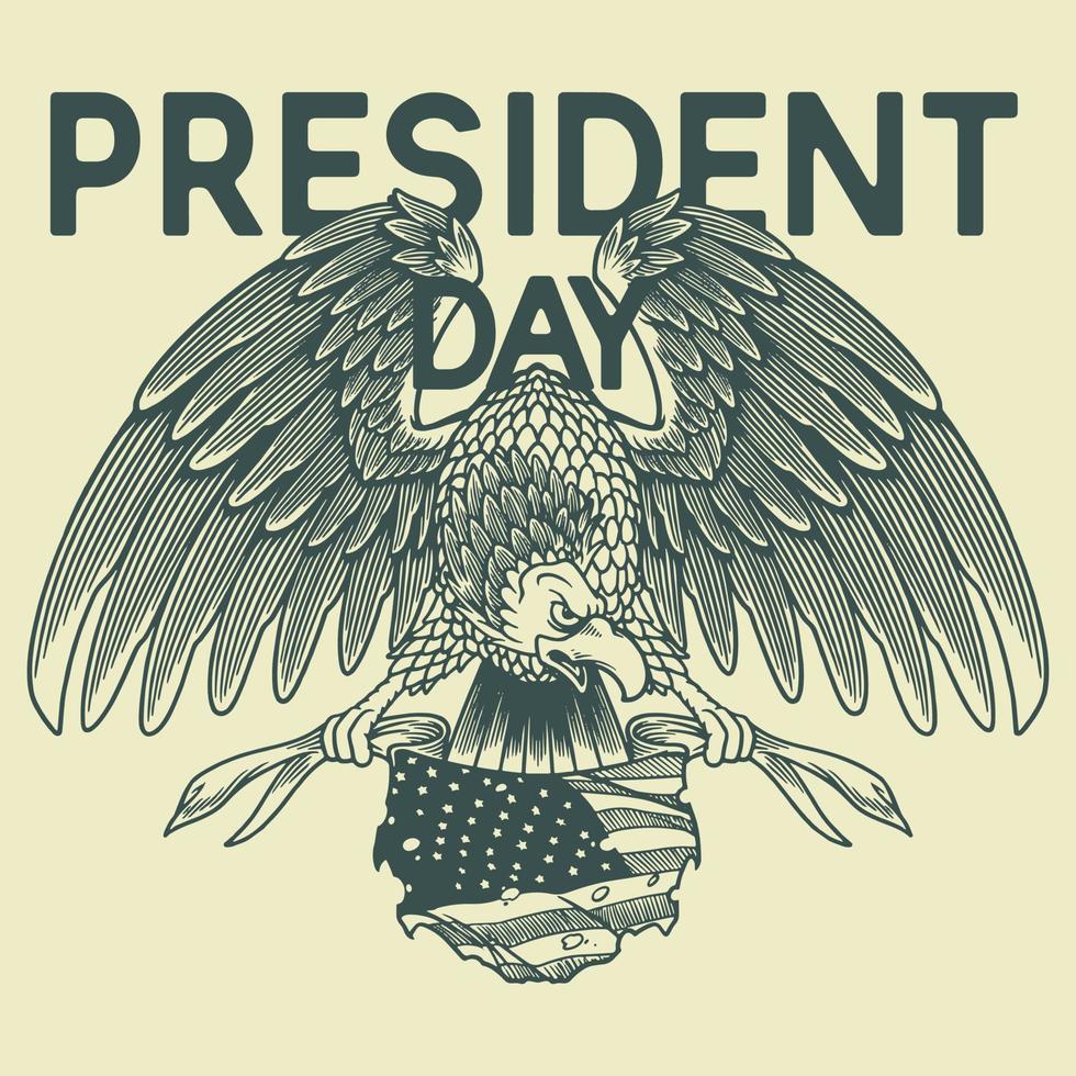 hand- tekening president dag element met adelaar en Amerikaans vlag vector