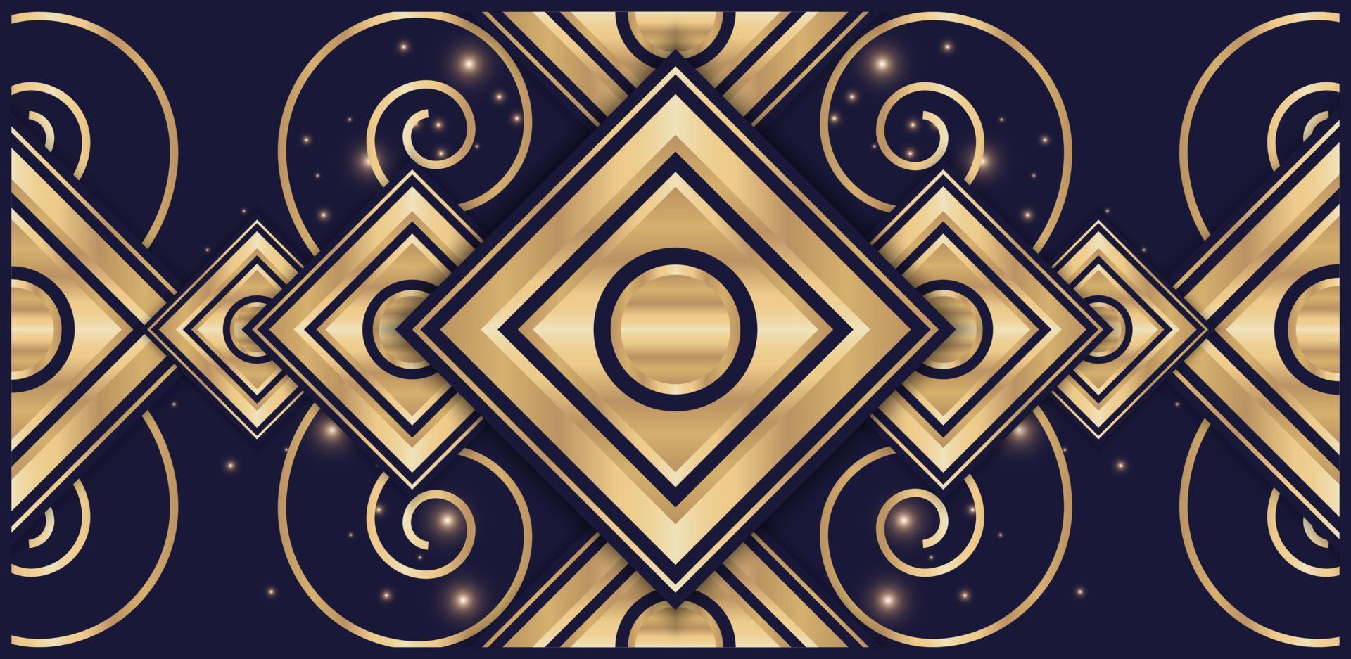 elegant rechthoek vormen blauw en goud met spiraal ornamenten vector