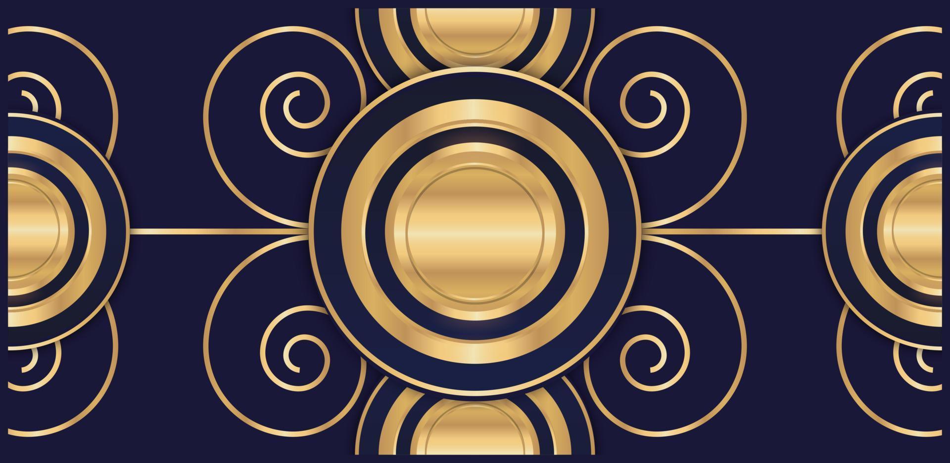 abstract afgeronde vormen blauw en goud met spiraal ornamenten vector