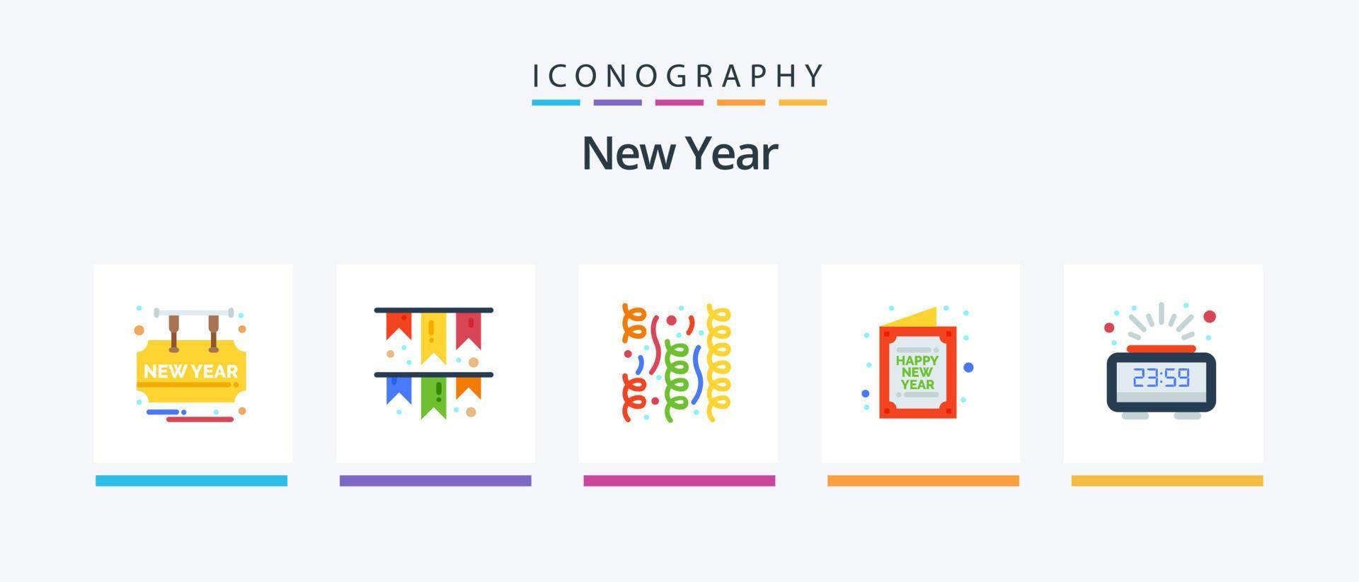 nieuw jaar vlak 5 icoon pak inclusief klok. nieuwe. viering. gelukkig. kaart. creatief pictogrammen ontwerp vector