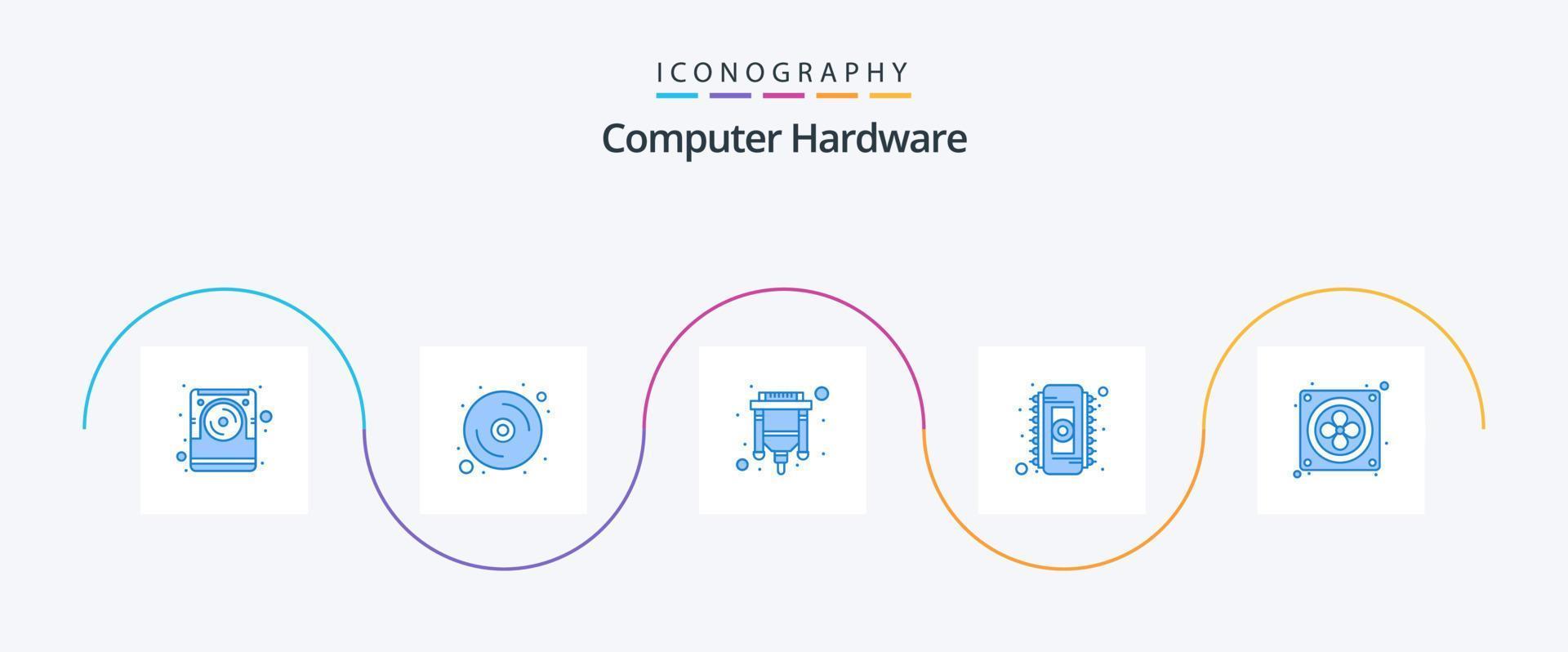 computer hardware blauw 5 icoon pak inclusief fan. RAM. kabel. geheugen. spaander vector