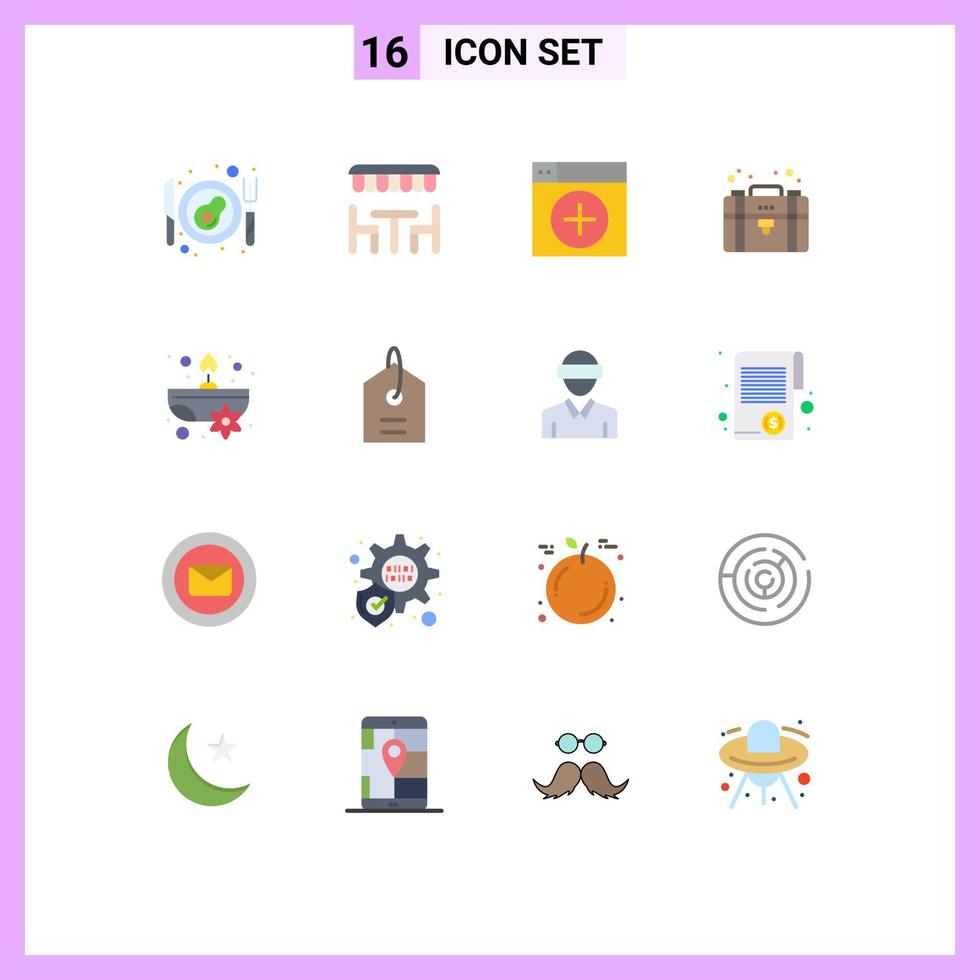 16 vlak kleur concept voor websites mobiel en apps kaars privaat venster portefeuille bedrijf bewerkbare pak van creatief vector ontwerp elementen