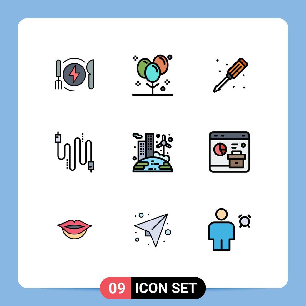 reeks van 9 modern ui pictogrammen symbolen tekens voor energie kabels partij kabel schroevedraaier bewerkbare vector ontwerp elementen