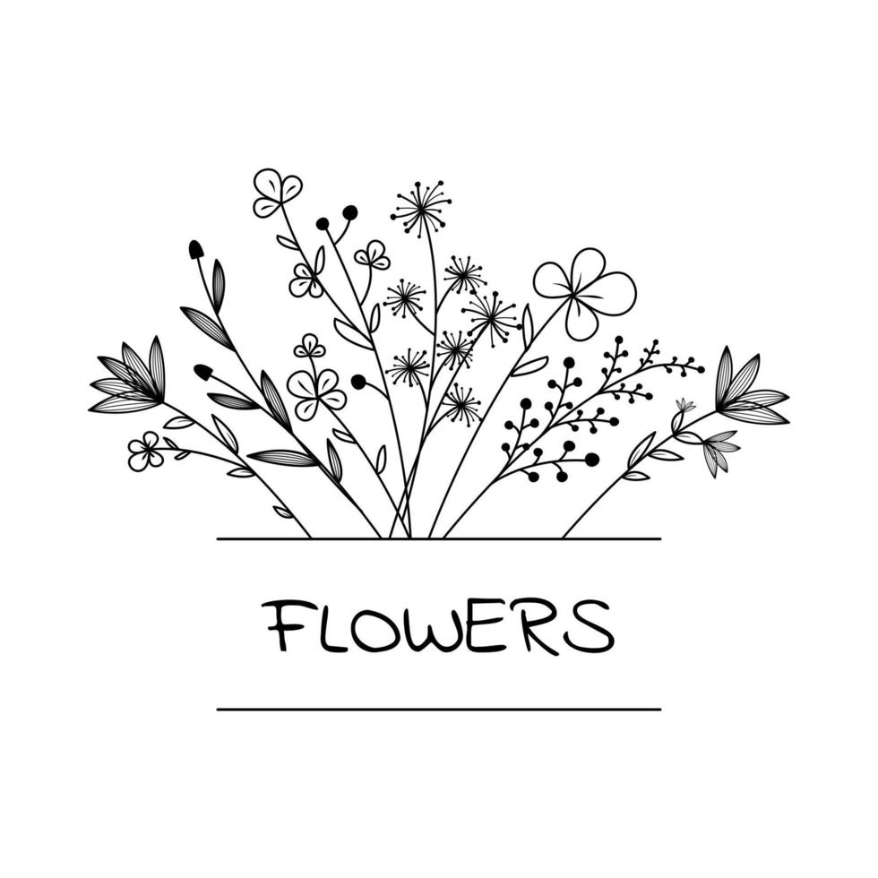 bloemen hand- getrokken kader. logo. geschetst tekening bloemen en bladeren, kader voor uw tekst. vector illustratie