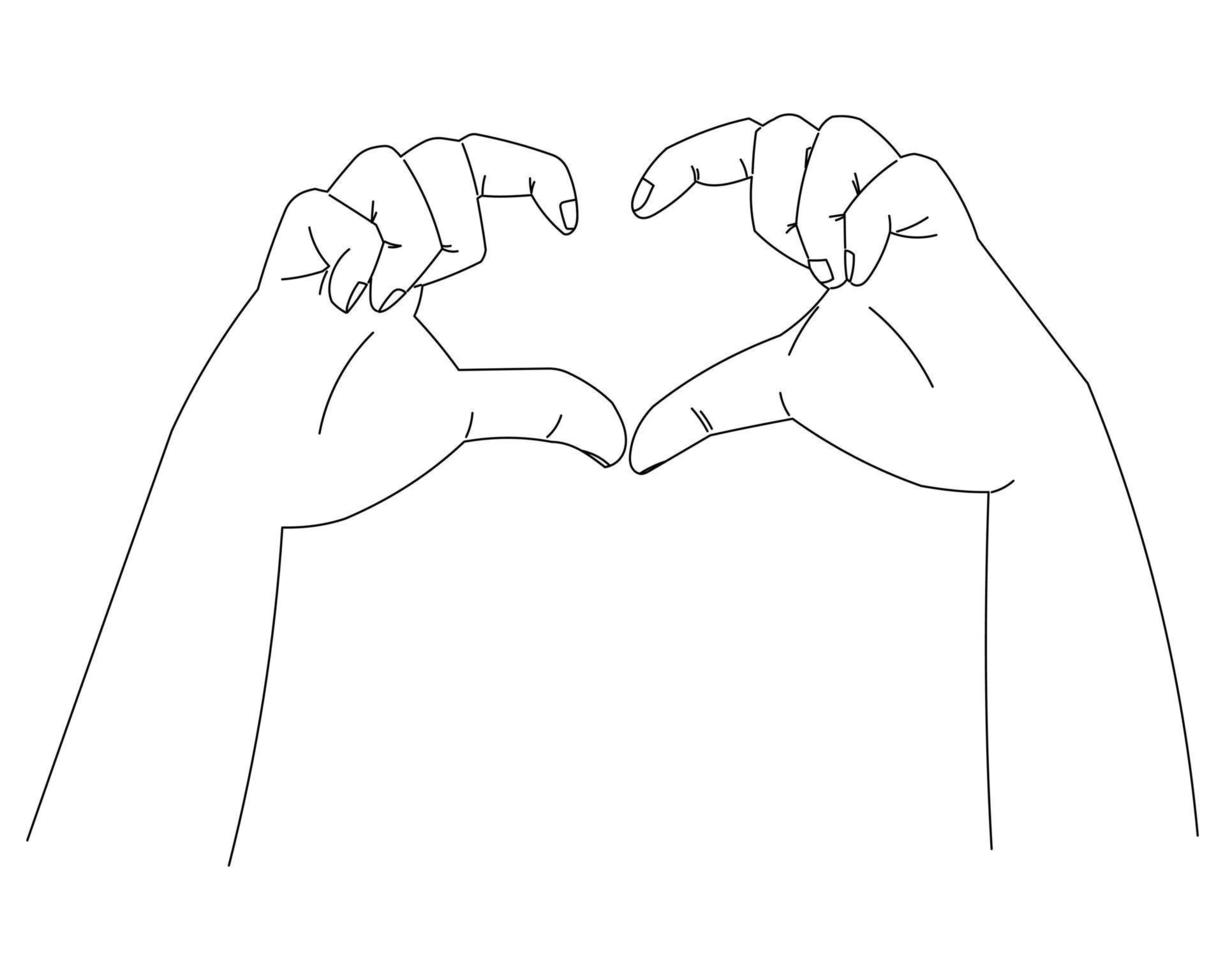 Mens handen maken hart vorm met vingers. vector geïsoleerd lijn kunst illustratie.