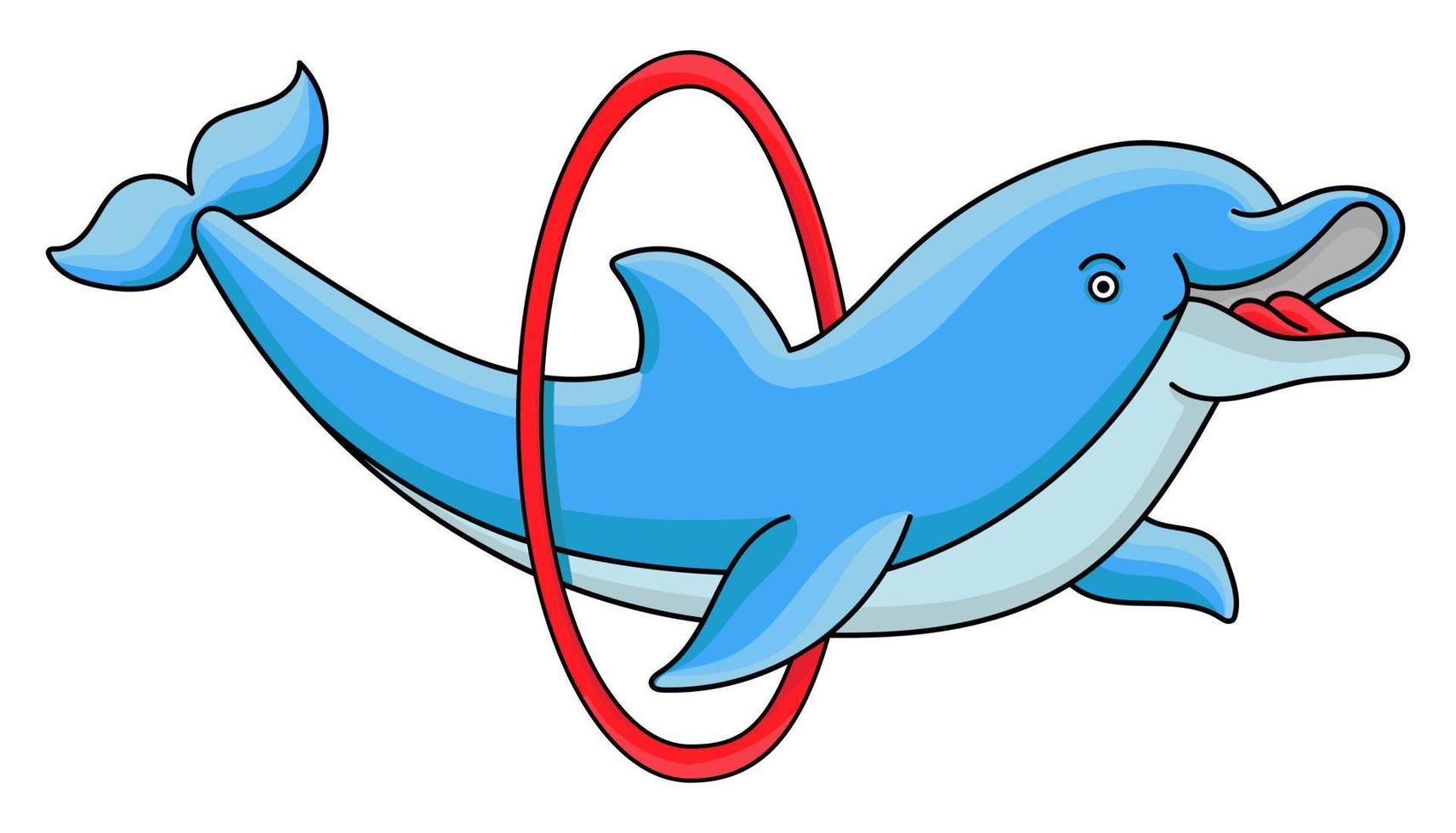 dolfijn jumping door ring detailopname geïsoleerd realistisch beeld kant visie wit achtergrond vector illustratie
